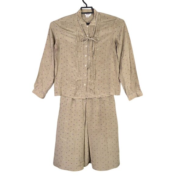 Womens Vintage Chinoise By Lolita Vital Silk Blouse & Skirt Set Taupe Subtle 12 - Picture 1 of 13